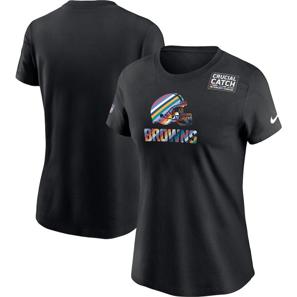 Women's Cleveland Browns Black Sideline Crucial Catch Performance T-Shirt 2020(Run Small)